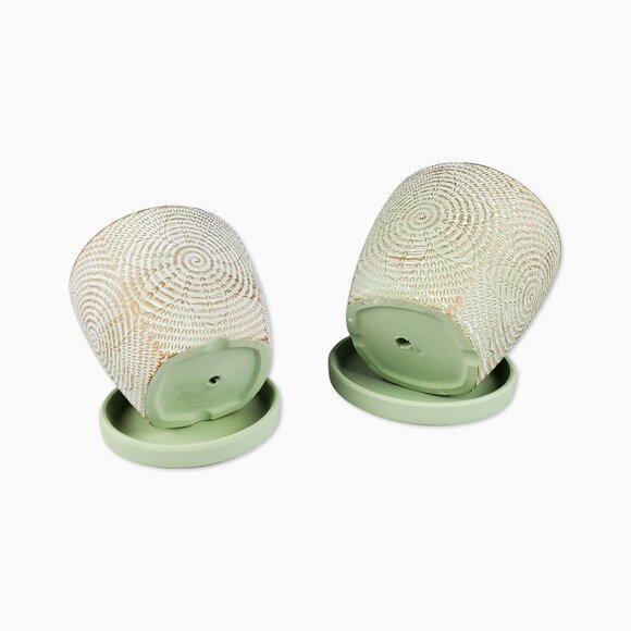 Set Of 2 Vintage Style Honeydew Green Terracotta Planting Pots - Picture 4 of 5